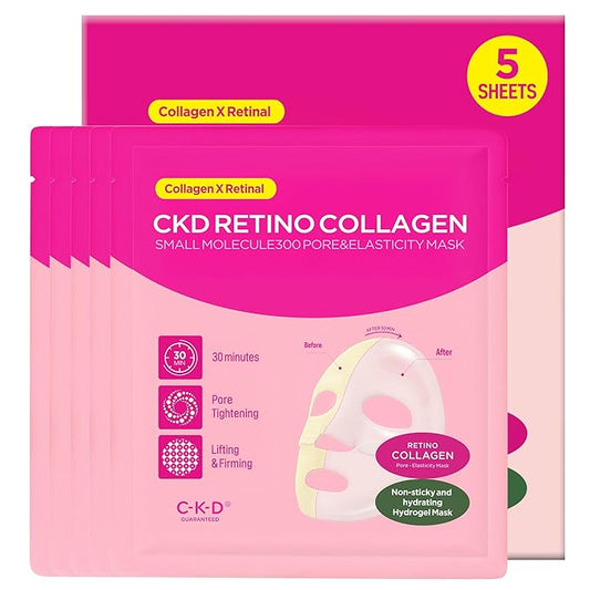 CKD Retino Collagen Boosting Hydrogel Face Mask (5ea) - Korean Overnight Jelly Mask for Glass Skin, Deep Moisturizing, and Pore Minimizing with Retinal & Low Molecular Collagen. Korean Skin Care