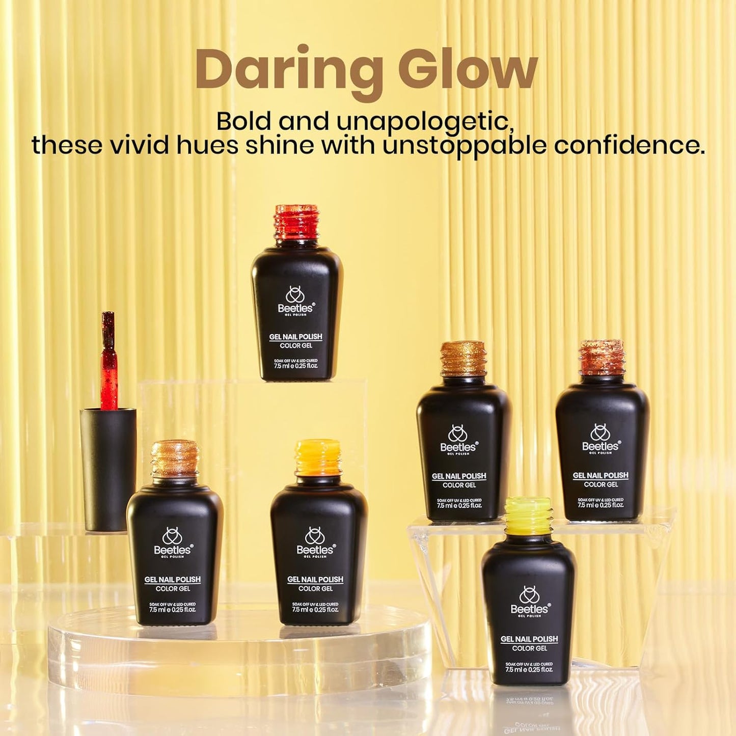 beetles Glitter Gel Polish Set - Daring Glow Collection, Gold Cat Eye Gel Colors Red Gold Glitter Shimmer Yellow Orange Christmas Nails Art Soak off Uv LED Manicure Nail Trend Gift for Women