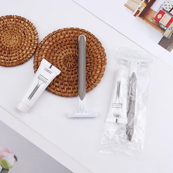 Disposable Razors in Bulk Pack of 120,Gray Bulk Razors Disposable Individually Wrapped Twin Blade Disposable Shaving Razors with Shaving Cream and Clear Cap Set for Homeless,Hotel,Charity,Travel