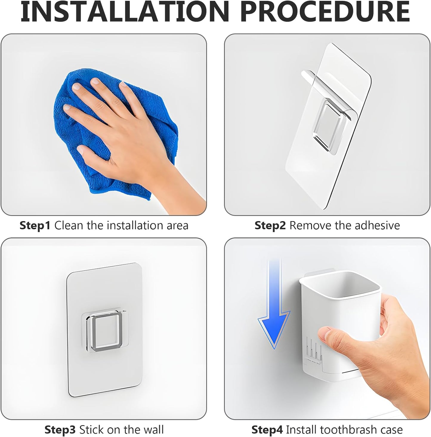 2 Packs Wall Mounted Toothbrush Holders, Self Adhesive Bathroom Toothbrush Wall Holder for Electric Toothbrush, Toothpaste, Razor,Shower Item (White