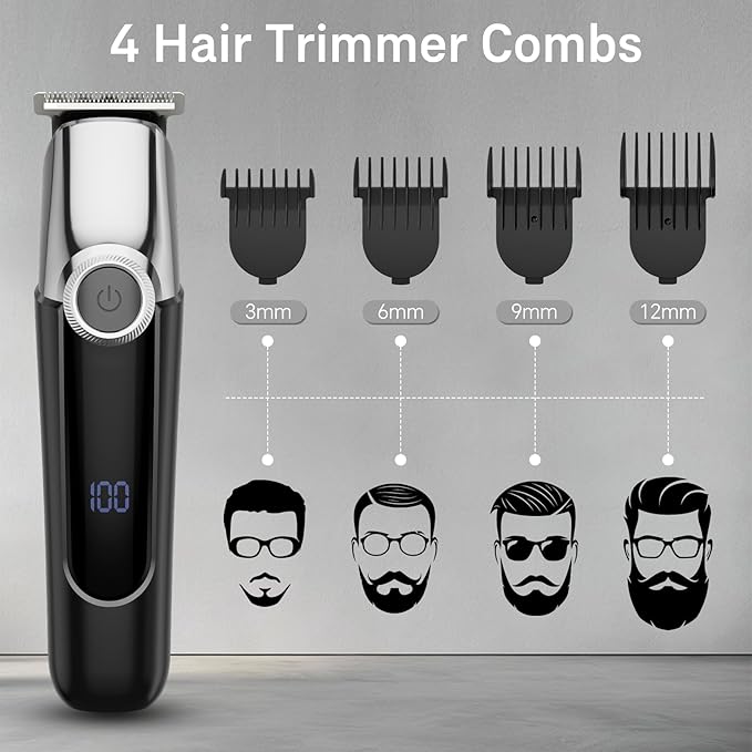 Beard Trimmer for Men, 5 in 1 Electric Razor for Men, Cordless Hair Clippers, Waterproof Grooming Kit for Shaving Face, Mustache, Body, Ear, Nose Hair Trimmer, Black
