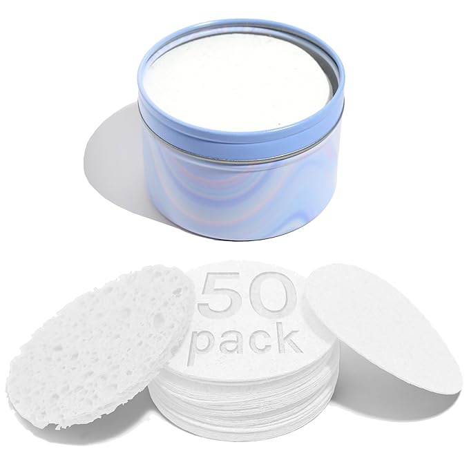 AOA Studio 50-Count Compressed Facial Sponges 100% Natural Cosmetic Spa Sponges for Facial Cleansing, Exfoliating Mask, Remove for Makeup, Dead Skin, and Dirt (White, 50 counts)