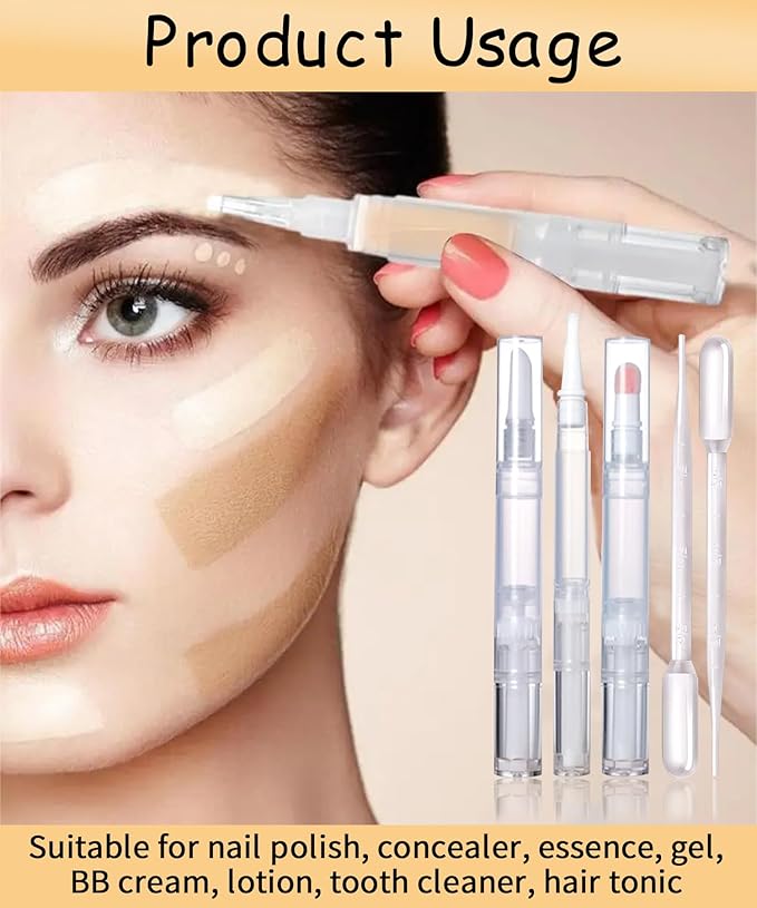 6 Pcs 3ml Empty Cuticle Oil Pen with 4 Pcs Transfer Pipettes - Transparent Nail Oil Twist Pens with Brush Tip for Nail Oil, Eyelash Growth Liquid, Cosmetic Lip Gloss Container Applicators
