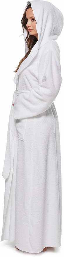Arus Women's Princess Robe Ankle Long Hooded Lightweight Turkish Cotton Bathrobe
