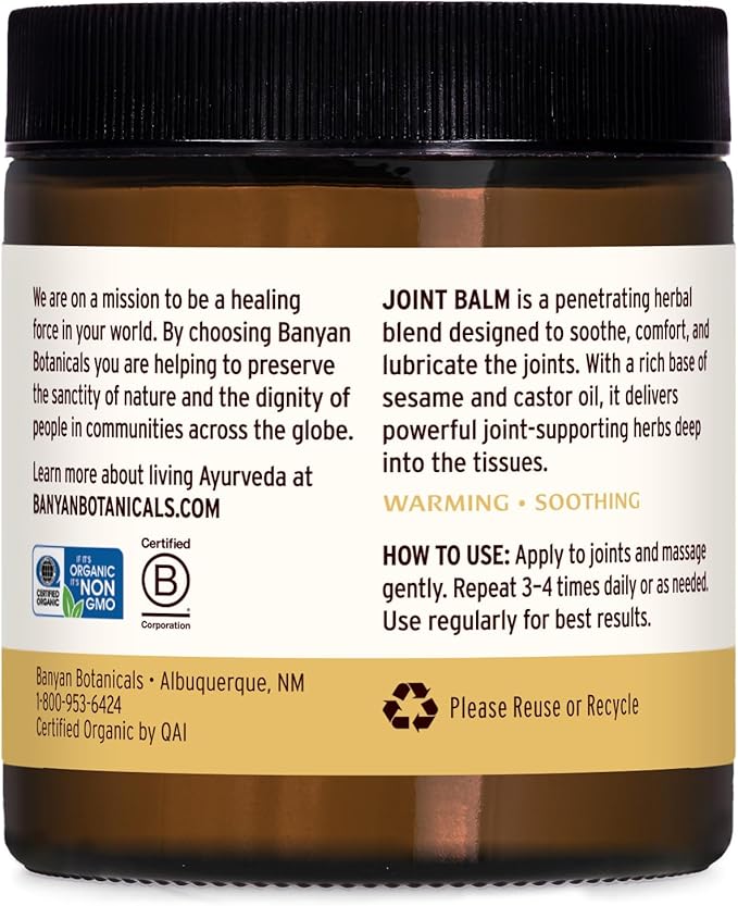Banyan Botanicals Joint Balm – Organic Balm for Joints with Boswellia and Guggulu – for Supporting Comfortable Joints and Overall Joint Health – 4 oz – Non-GMO Sustainably Sourced Petroleum Free