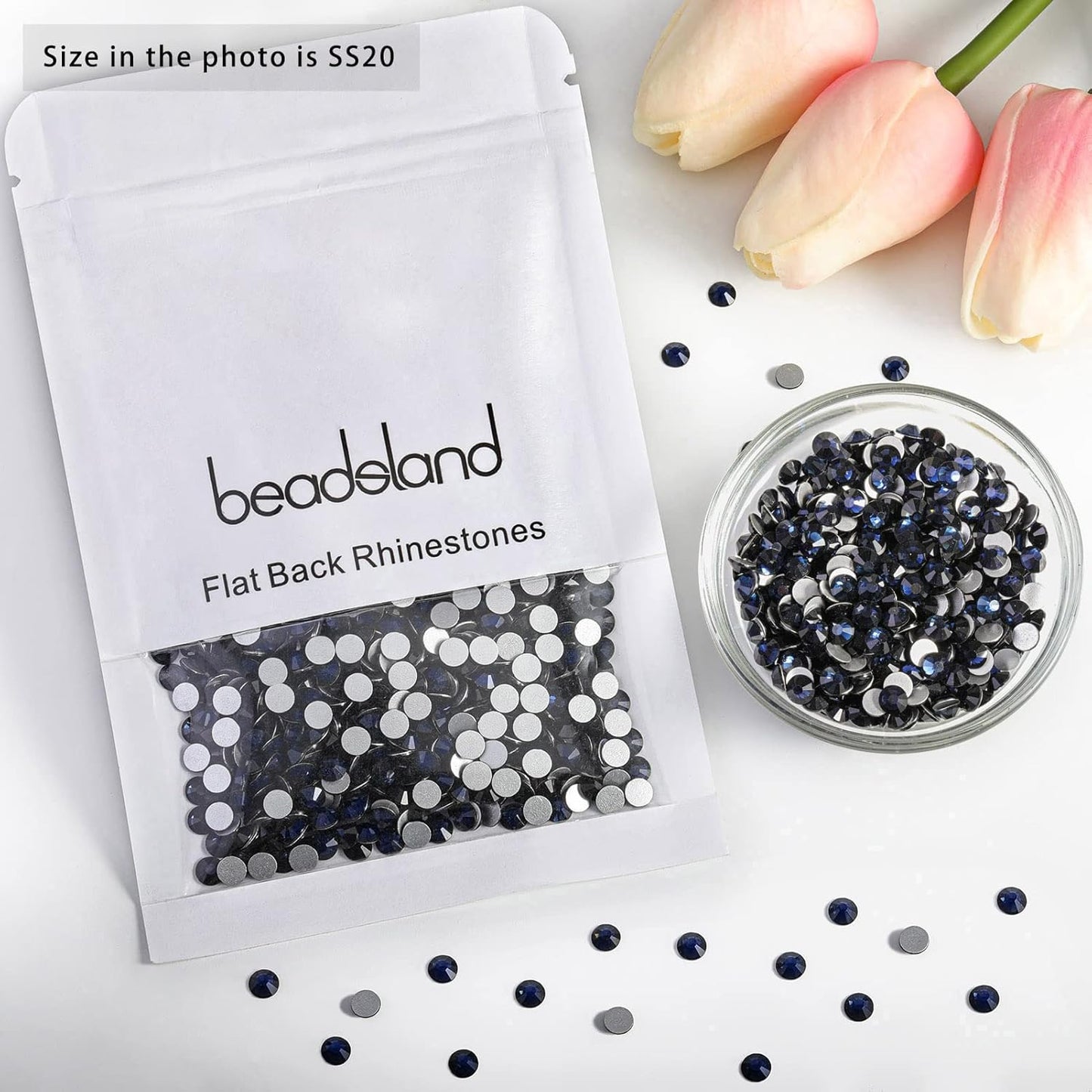 beadsland Flat Back Crystal Rhinestones Round Gems for Nail Art and Craft Glue Fix,Montana (4.6-4.8mm) SS20/1440pcs
