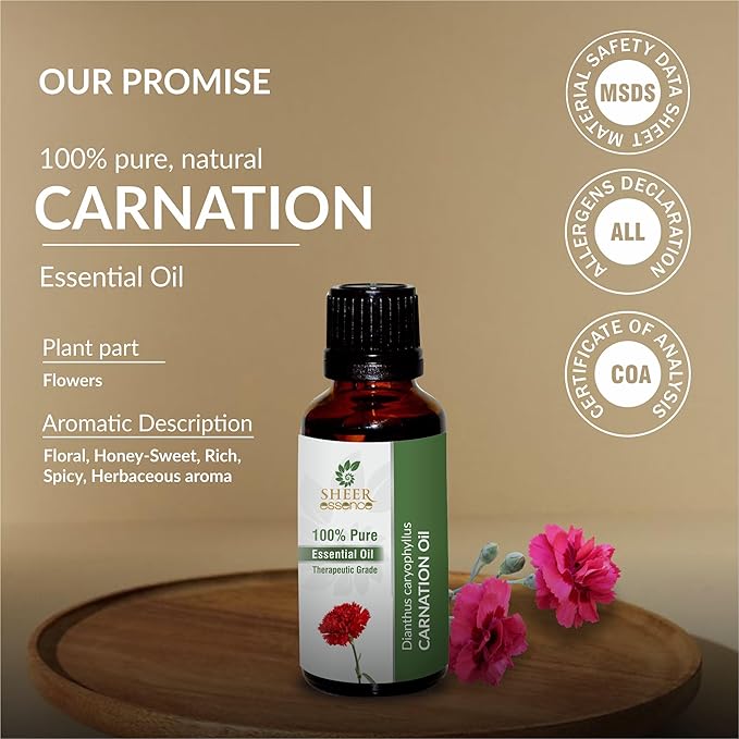 Carnation Oil -(Dianthus Caryophyllus)- Essential Oil 100% Pure Natural Undiluted Uncut Therapeutic Grade Oil 3.38 FL.OZ