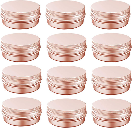 2 Ounce Aluminum Tin Jar with Screw Cap 60mL Tin Cans Refillable Containers for Cosmetic, Lip Balm, Cream, Lotion, Balms, Spices, Salve, Rose Gold 12 Pcs.