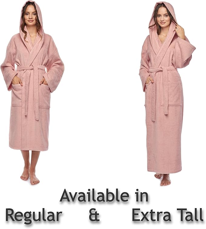 Arus Women's Hooded Classic Bathrobe Turkish Cotton Robe with Full Length Options