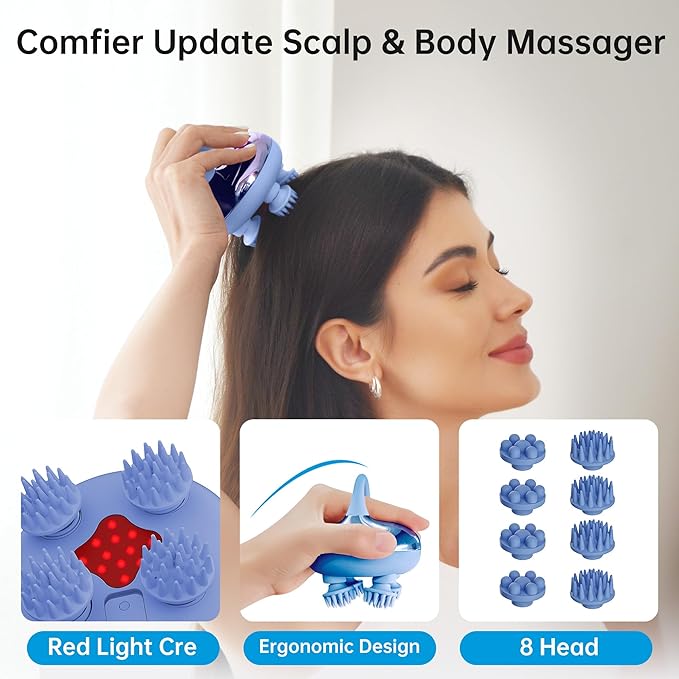 COMFIER Cordless Scalp Massager Hair Growth with 3 kneading Modes,Waterproof Head Massage with 8 Claws for Deep Cleansing,Body Cat Head Scratcher,Gift for Women