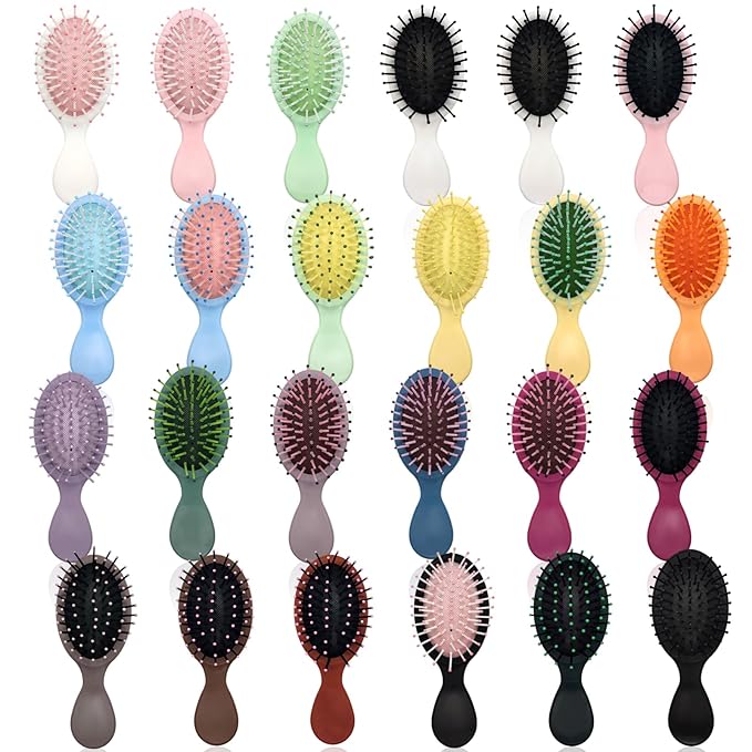 24 Pieces Mini Wet Hair Brush, Travel Detangling Brush, for Most Hair Types, with Ease Knots Without Tears or Breakage, Bulk Gifts for Women Multicolor