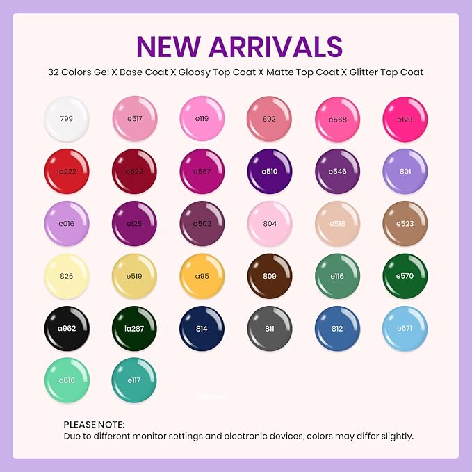 beetles Gel Polish Set All Seasons Fall Gel Nail Polish Kit Purple Orange Red Brown Black White Blue Nude Green 32 Colors with Base Glossy Matte Glitter Top Coat Gifts for Women Fingertips Canvas