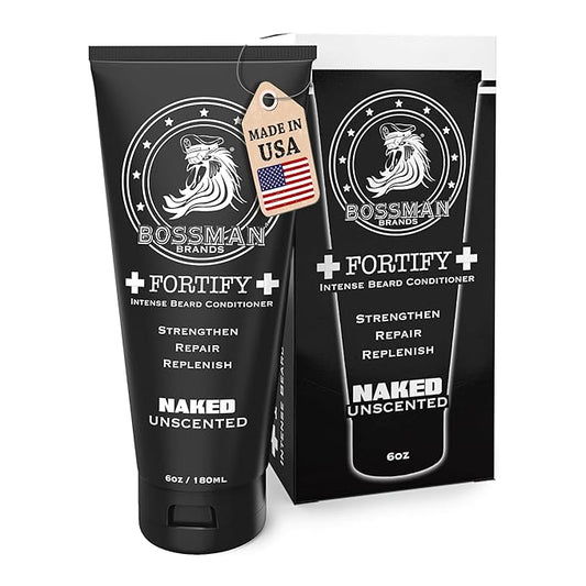 Bossman Fortify Intense Beard Conditioner for Men (Naked - Unscented) – Moisturizes, Replenishes & Protects with Natural Ingredients – Thicker Formula, Made in USA