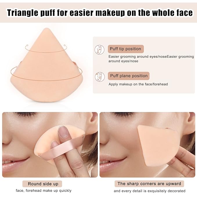 8 Pcs Cotton Powder Puff Face,JASSINS Triangle super soft Both dry and wet Makeup Setting Puff,For Concealer/Loose Powder/Body Powder/Foundation/Blush Makeup Sponge Set (Nude)