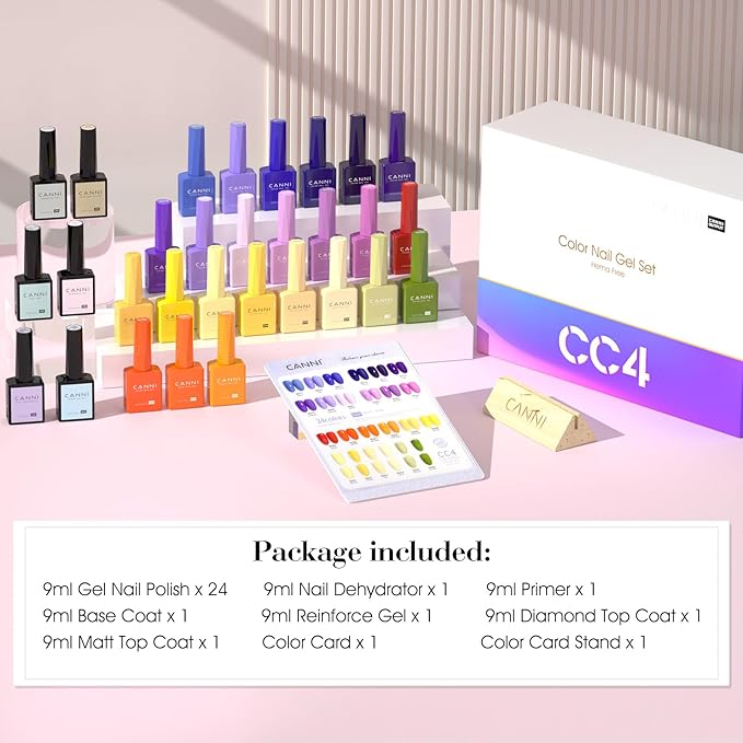 CANNI 30Pcs 9ML Hema-free Gel Nail Polish Set,Purple Gel Polish Yellow Red Orange Green Dark Purple Gel Polish Kit Color Soak Off LED Nail Art Starter Manicure Salon DIY at Home