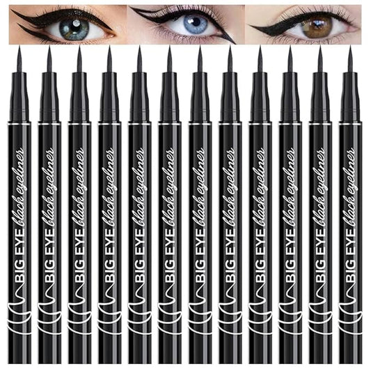12-Pieces Matte Liquid Eyeliner Pens Set, Eye Ink Liner Makeup, Quick Drying, Smudge-Resistant, Vegan Formula (Pack of 12) (Black)
