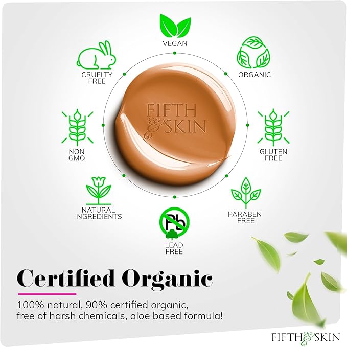 Fifth & Skin: Better’n Ur Skin Liquid Foundation (DEEP TAN) - Natural, Organic, Vegan, Cruelty-Free - Gluten-Free Beauty with Buildable Coverage and Palm-Free Luxury - 1 oz