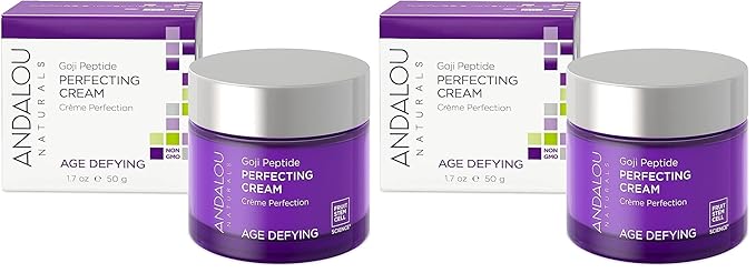 Andalou Naturals Goji Peptide Perfecting Cream, Age Defying Face Cream, Resveratrol CoQ10 Face Moisturizer, Supports Skin Collagen and Elastin & Helps Fight Fine Lines & Wrinkles, 1.7 fl oz