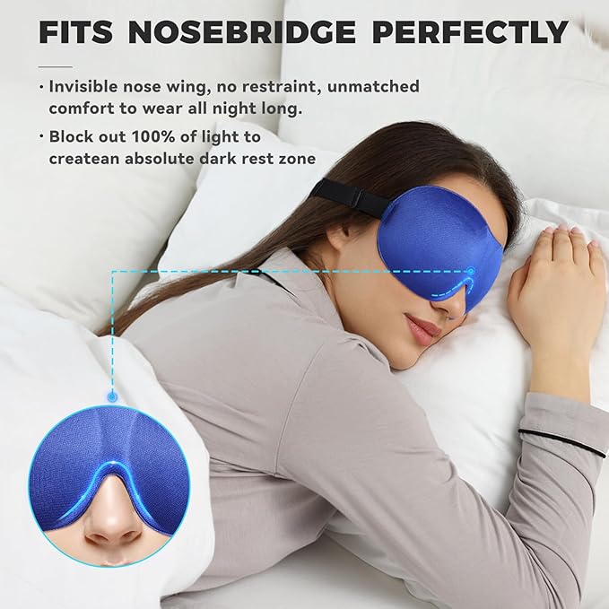 4 Pack Sleep Mask for Women and Men Adjustable Blackout 3D Eye Masks for Sleep, Blindfold with Storage Bag and Earplug for Travel Nap and Night (Black, Purple, Blue, Gray)