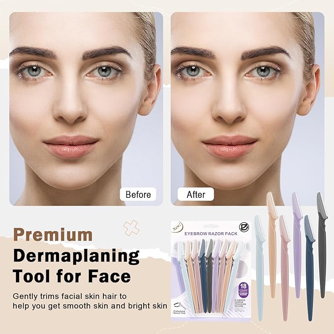 D 18 PCS Eyebrow Razor,Dermaplane Razor,Face Razors for Women,Dermaplaning Tool for Face,3 Colors Facial Hair Shavers with Precision Cover,Facial Hair Remover for Women,Eyebrow Trimmers for Men(Gray)