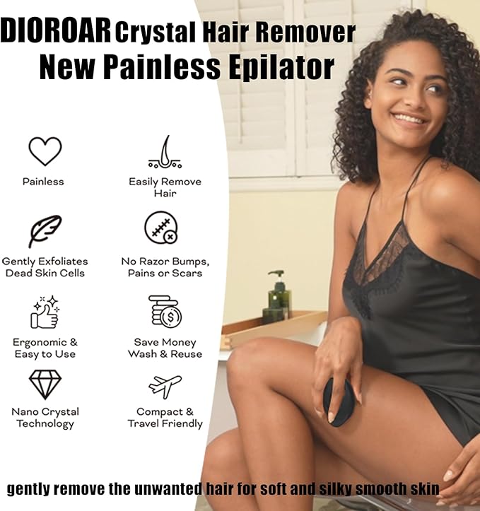 Crystal Hair Eraser,Upgrade Crystal Hair Remover,Physical Nano Glass Hair Removal Device,Painless Epilator and Exfoliator Without Shaver for Quick Soft Silky Skin(Black)