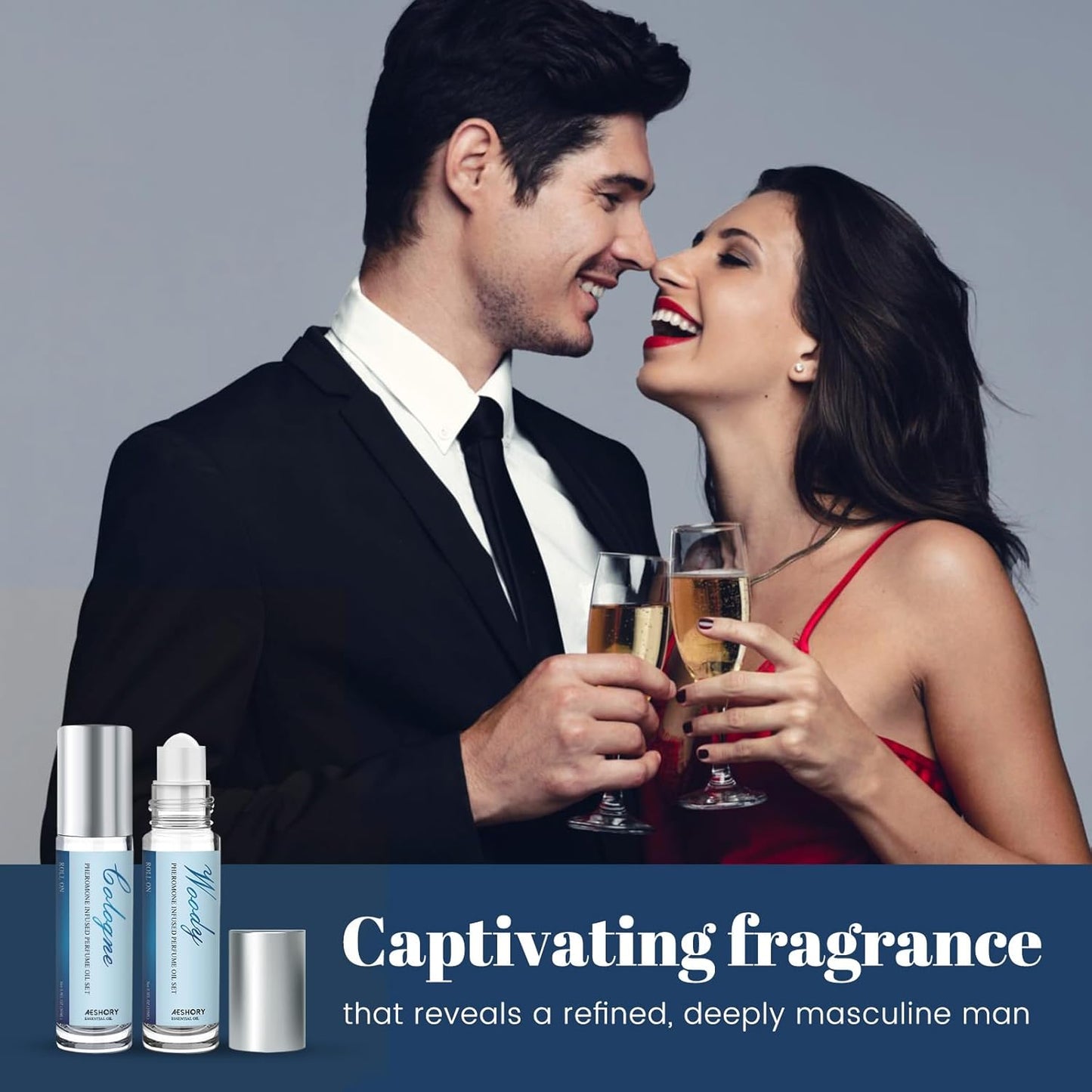 Aeshory Pheromone Perfume for Men - 2 Pcs Roll-On Pheromone Cologne, Long-Lasting Scents Attraction Pheromone Infused Essential Oil Perfume for Men