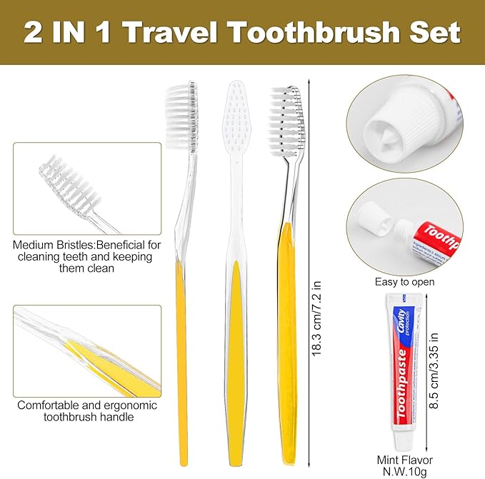 Disposable Toothbrushes with Toothpaste Individually Wrapped 5 Colors Bulk Toothbrush and Toothpaste 10g for Homeless,Shelter,Air Bnb/Hotel/Guest Apartment (30)
