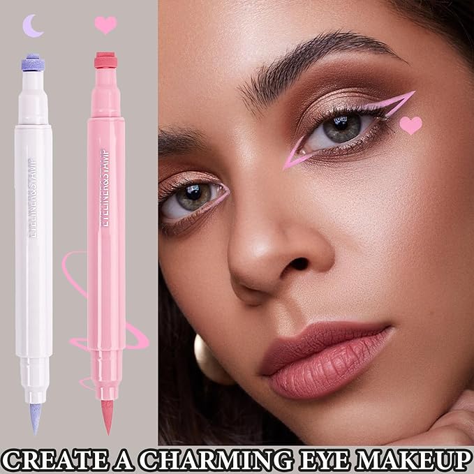 5PCS Liquid Eyeliner Stamps Set,Double-side Winged Eyeliner Stencil Pen