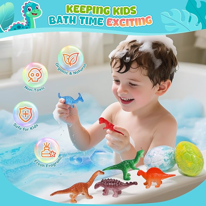 Dinosaur Bath Bombs for Kids with Surprise Inside, Christmas Stocking Stuffers for Kids, 9 Pack Bath Bombs Gift Set, Natural Organic Kid Bubble Bath Fizzy for Girls Boys with Bath Toys Inside