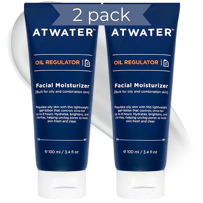 ATWATER Oil Regulator Men's Face Moisturizer, Oil Control Complex with Salicylic Acid and Niacinamide, Lightweight Unscented Formula for Oily Skin - 3.4 oz (2-Pack)