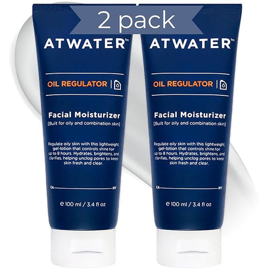 ATWATER Oil Regulator Men's Face Moisturizer, Oil Control Complex with Salicylic Acid and Niacinamide, Lightweight Unscented Formula for Oily Skin - 3.4 oz (2-Pack)