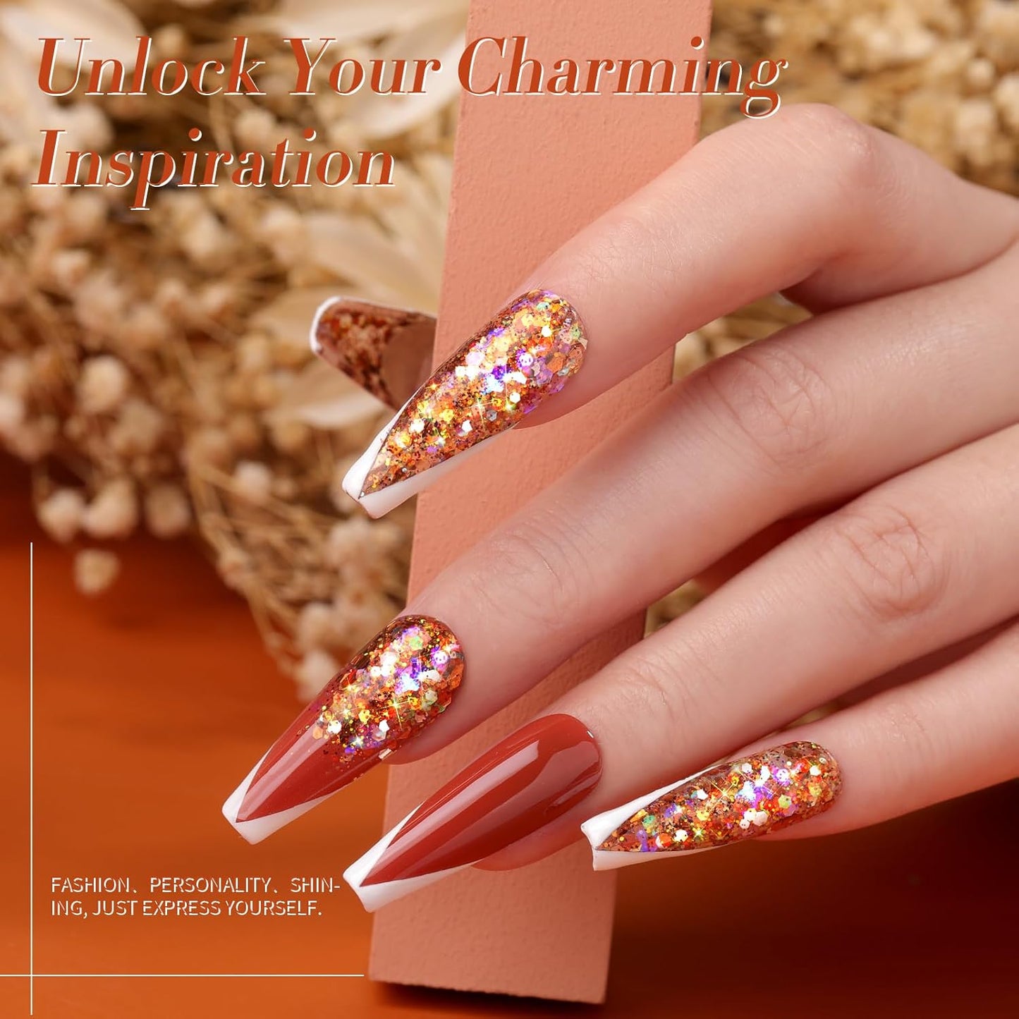 Born Pretty Glitter Sequins Gel Nail Polish, Sparkle Shiny Gel Polish, Pink Blue Gold Platinum Holiday Gift Gel Polish Design, Nail Art Starter Manicure Salon DIY at Home 7ML 6PCS