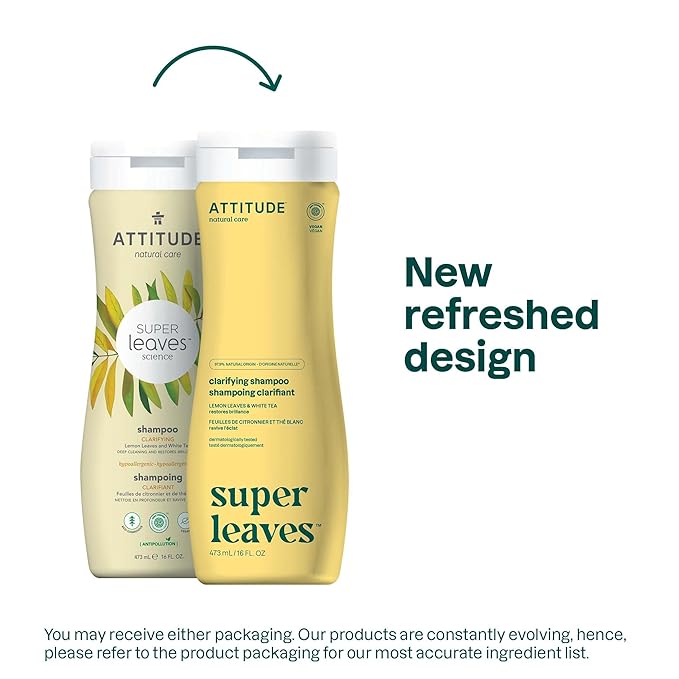ATTITUDE Clarifying Hair Shampoo, EWG Verified, Restores Shine, Naturally Derived Ingredients, Vegan and Plant Based, Lemon Leaves and White Tea, 16 Fl Oz