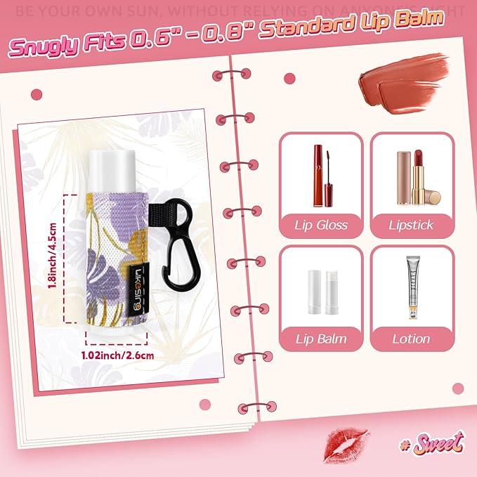 Chapstick Holder Key Chain, Lip Balm Holder for Chapstick Lip Gloss, Elastic Sleeve Chapstick Keychain Holder for Keys Purse Lanyard Gift for Women Girls (Tropical Leaf, 3pcs)