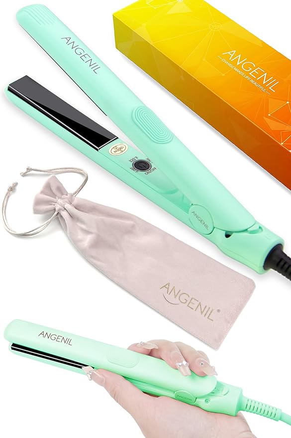 ANGENIL Pro Mini Titanium Flat Iron Hair Straightener and Curler 2 in 1, Dual Voltage Mini Hair Iron, 0.7 inch 20S Fast Heat Small Hair Straightener, Suitable for Short Hair and Bangs