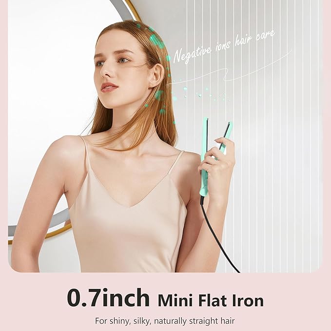 ANGENIL Pro Mini Titanium Flat Iron Hair Straightener and Curler 2 in 1, Dual Voltage Mini Hair Iron, 0.7 inch 20S Fast Heat Small Hair Straightener, Suitable for Short Hair and Bangs