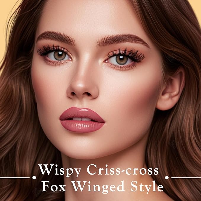 Cat Eye Lashes Natural Fox Eyelash Wispy Russian Strip Eyelashes D Curl Fake Fairy Lash Strips Fluffy Spiky Cateye Lashes Wispies False Eyelash Foxy Look