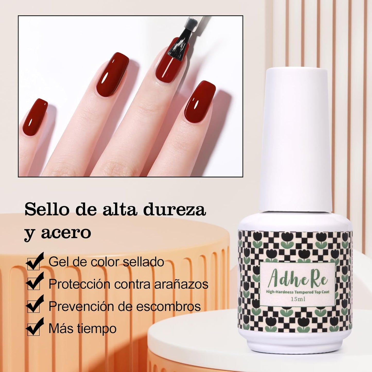ADHERE Gel Top Coat- 15ML/0.5fl oz Top Coat Gel Nail Polish， Glossy Shine Finish and Long Lasting, Soak Off Nail Lamp Gel,for Home DIY and Nail Salon