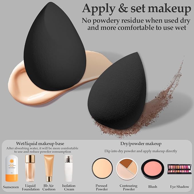 14 Pcs Makeup Sponge Set, Beauty Sponges Blender with 4 Pcs Powder Puff and 4 Pcs Mini Make up Sponges for Liquid,Foundation,Powder,Concealer,Cream (Black)