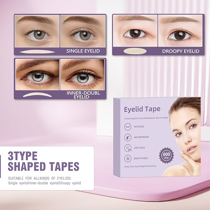 Double Eyelid Tape 600 Pcs,Create Perfect Double Eyelids, Lift Sagging Eyelids, Change Asymmetrical Eye Size,Three Sizes To Perfectly Enhance Your Eyes,And Make Your Eyes More Charming