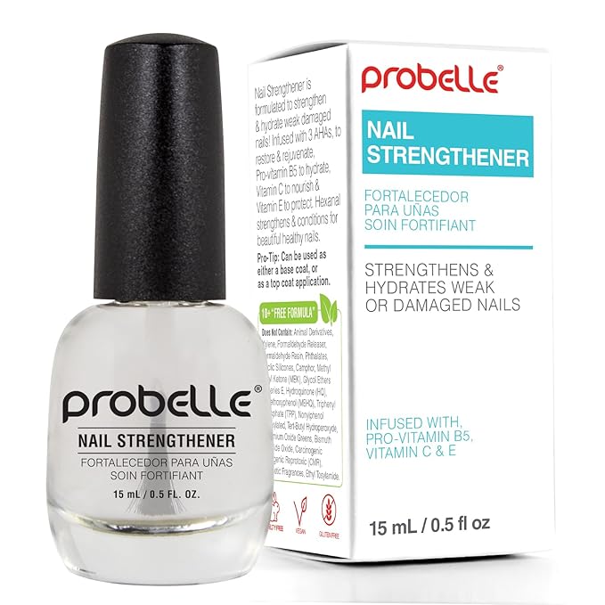 Probelle Nail Strengthener and growth, Natural Nail Strengthening Clear Nail Polish Repair Treatment, Nail Growth & Conditioning, Stops Splits, Chips, Cracks & Strengthens Damaged and Thin Nails