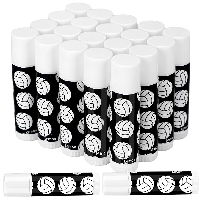 24 Pcs Lip Balm Team Gifts Party Favors - Volleyball Lip Balm Gift for Team Party Guest Supplies (Black)