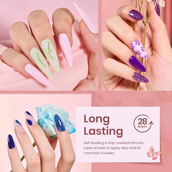 beetles Gel Nail Polish Set 36 Colors Pink Red Green Blue Gel Polish Verse of Flower Collection Nail Kit with 3Pcs Base Top Coat Soak off UV Gel & Nail Art Stickers Gifts for Women