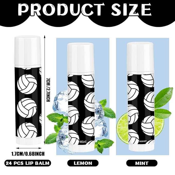 24 Pcs Lip Balm Team Gifts Party Favors - Volleyball Lip Balm Gift for Team Party Guest Supplies (Black)