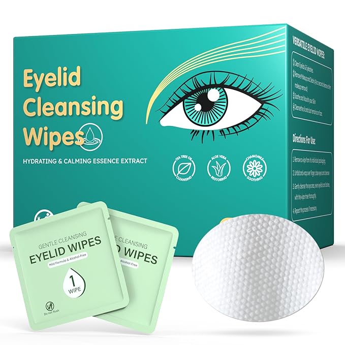 30PCS Eyelid Wipes for Dry Eyes & Blepharitis Relief, Tea Tree Oil Eyelid Cleansing Wipes, Soothes Face Cleansing Wipe, Dual Use Eyelid & Lash Wipe, Daily Eye Care for Women Men, Travel Essentials