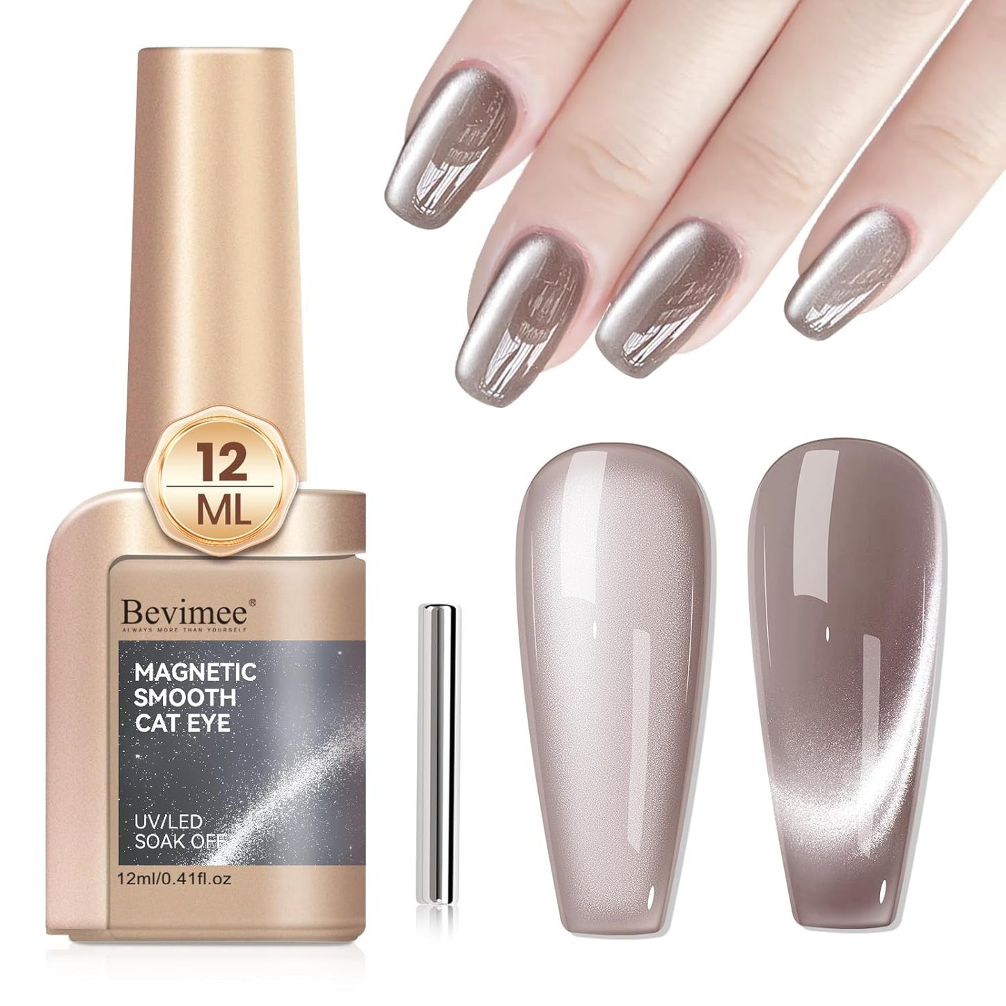 Cat Eye Gel Nail Polish 12ML, Crystal Moonlight Cateye Gel Polish With Magnetic Stick, Magnetic Glitter Holographic Nail Polish Glass Diamond Cats Eye Velvet Gray 1PC