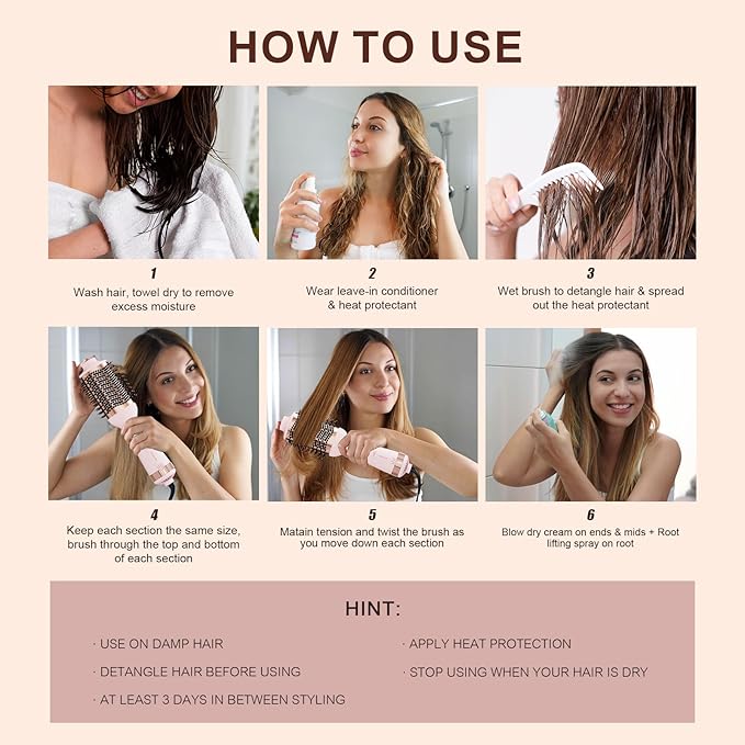 Big Size Dual Voltage Hot Air Brush Dryer, 4 in 1 Ionic Blowout Hair Dryer Brush & Styler Volumizer with 75MM Oval Titanium Barrel for Long & Thick Hair