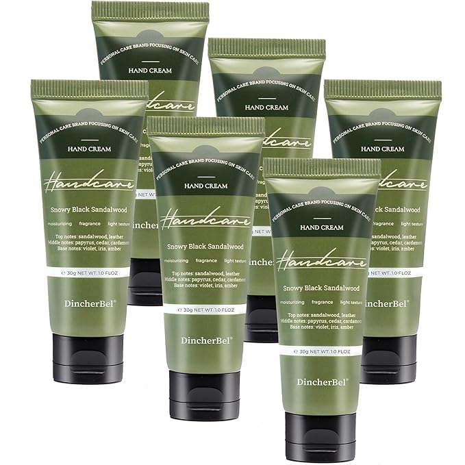 6 Pack Travel Size Hand Cream Set - 1 oz Moisturizing Lotion for Dry Cracked Hands, Snowy Black Sandalwood Scented Hand Lotion Gift for Women, Nurses, Teachers, Bridesmaids Gifts