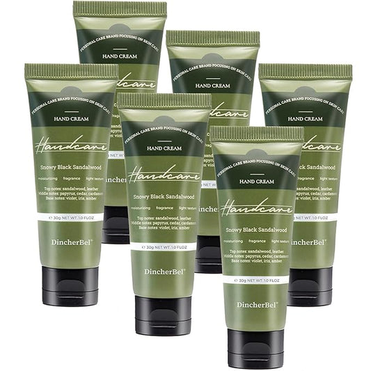 6 Pack Travel Size Hand Cream Set - 1 oz Moisturizing Lotion for Dry Cracked Hands, Snowy Black Sandalwood Scented Hand Lotion Gift for Women, Nurses, Teachers, Bridesmaids Gifts