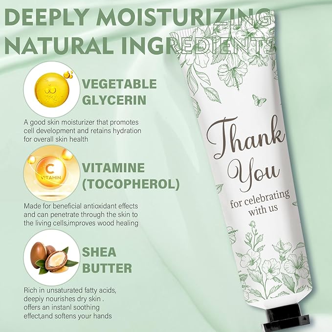 50 Sets Baby Shower Hand Cream Gift Set, Hand Cream Bulk and Lip Balm Bulk Bridal Shower Favors for Guests with Thank You Card and Organza Gift Bags, Thank You Gifts for Women